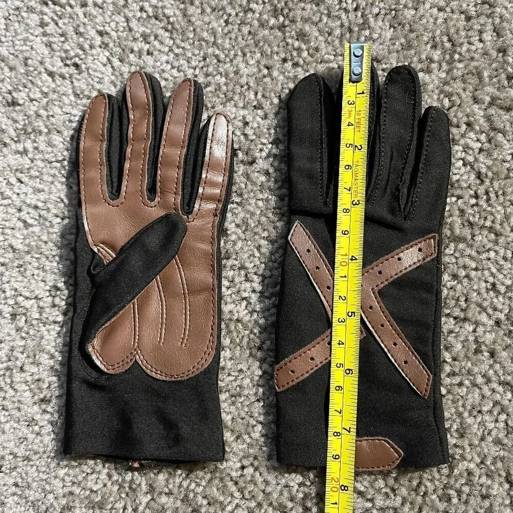 VTG Brown Faux Leather Driving Gloves Stretch Knit Retro Moto